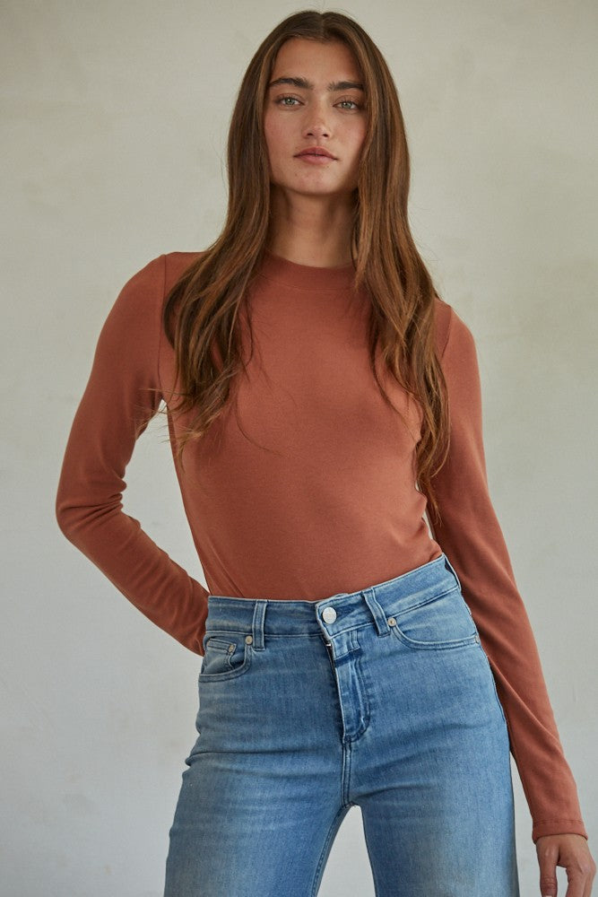 High Neck Long Sleeve- Rust