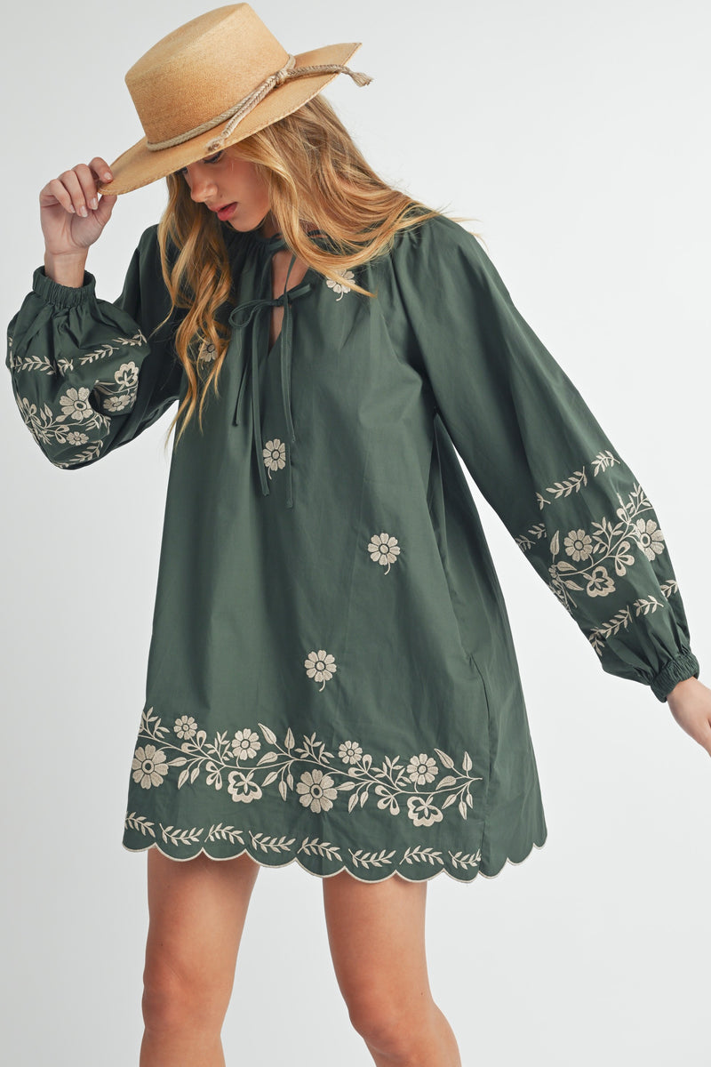 Hunter Green Embroidered Dress