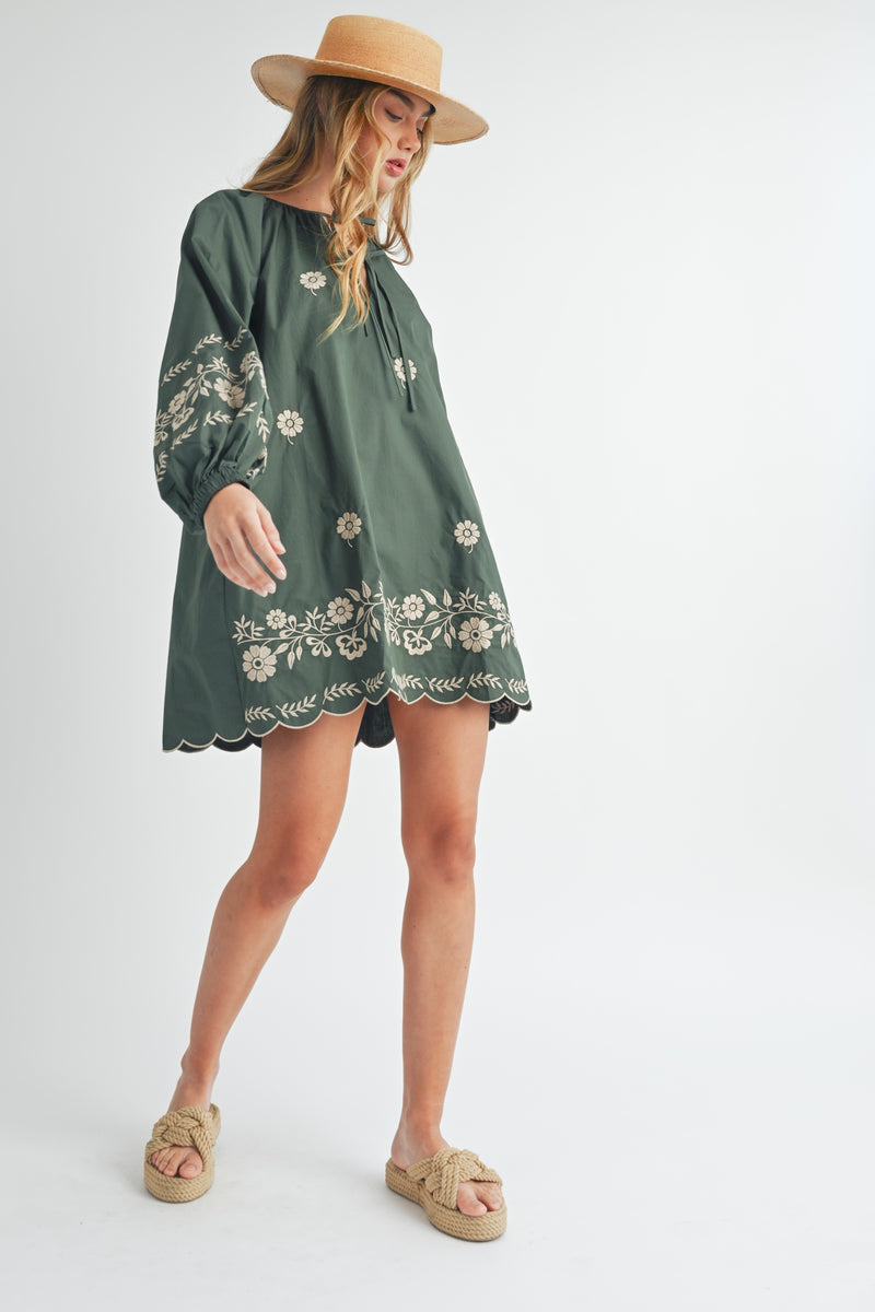 Hunter Green Embroidered Dress