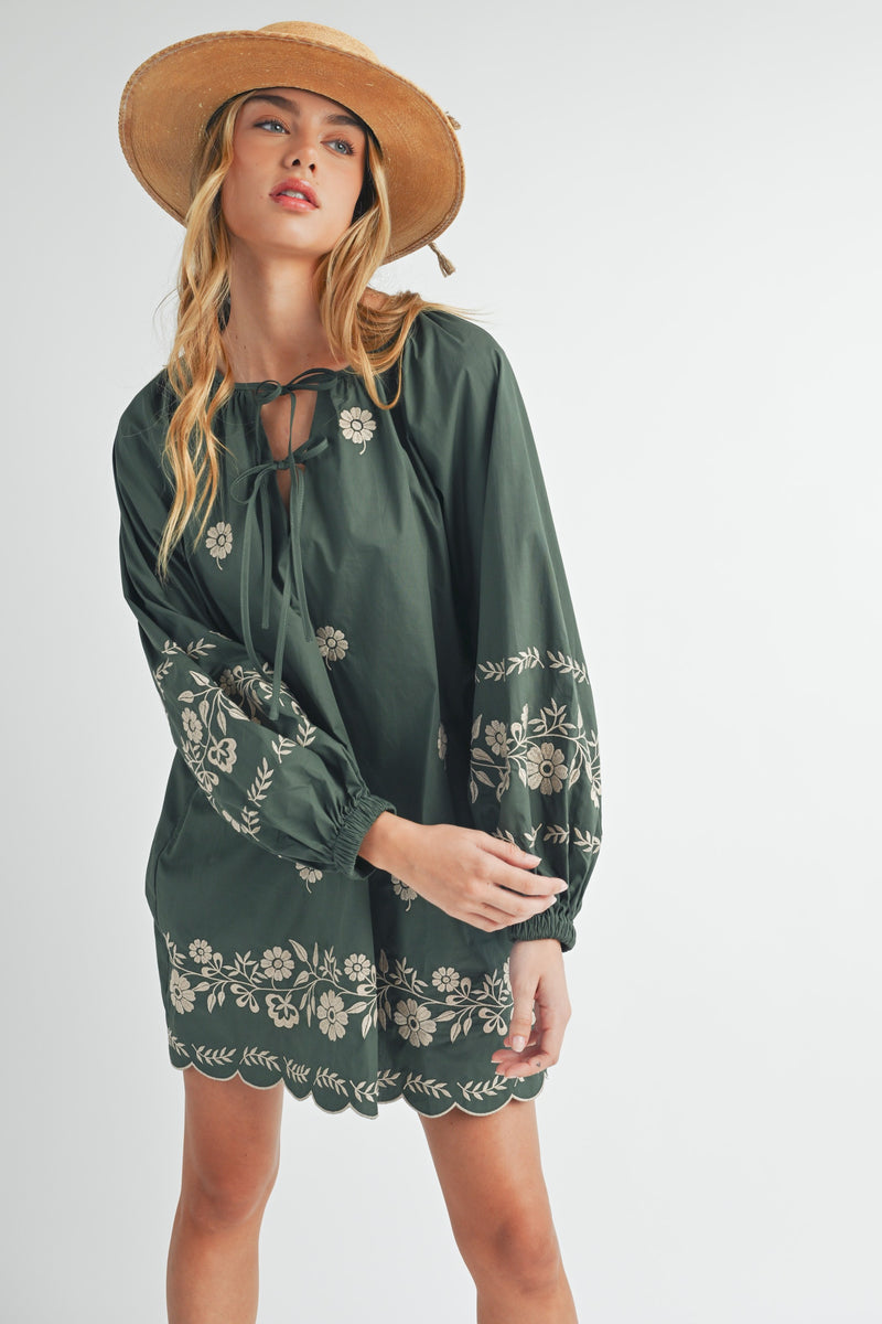 Hunter Green Embroidered Dress