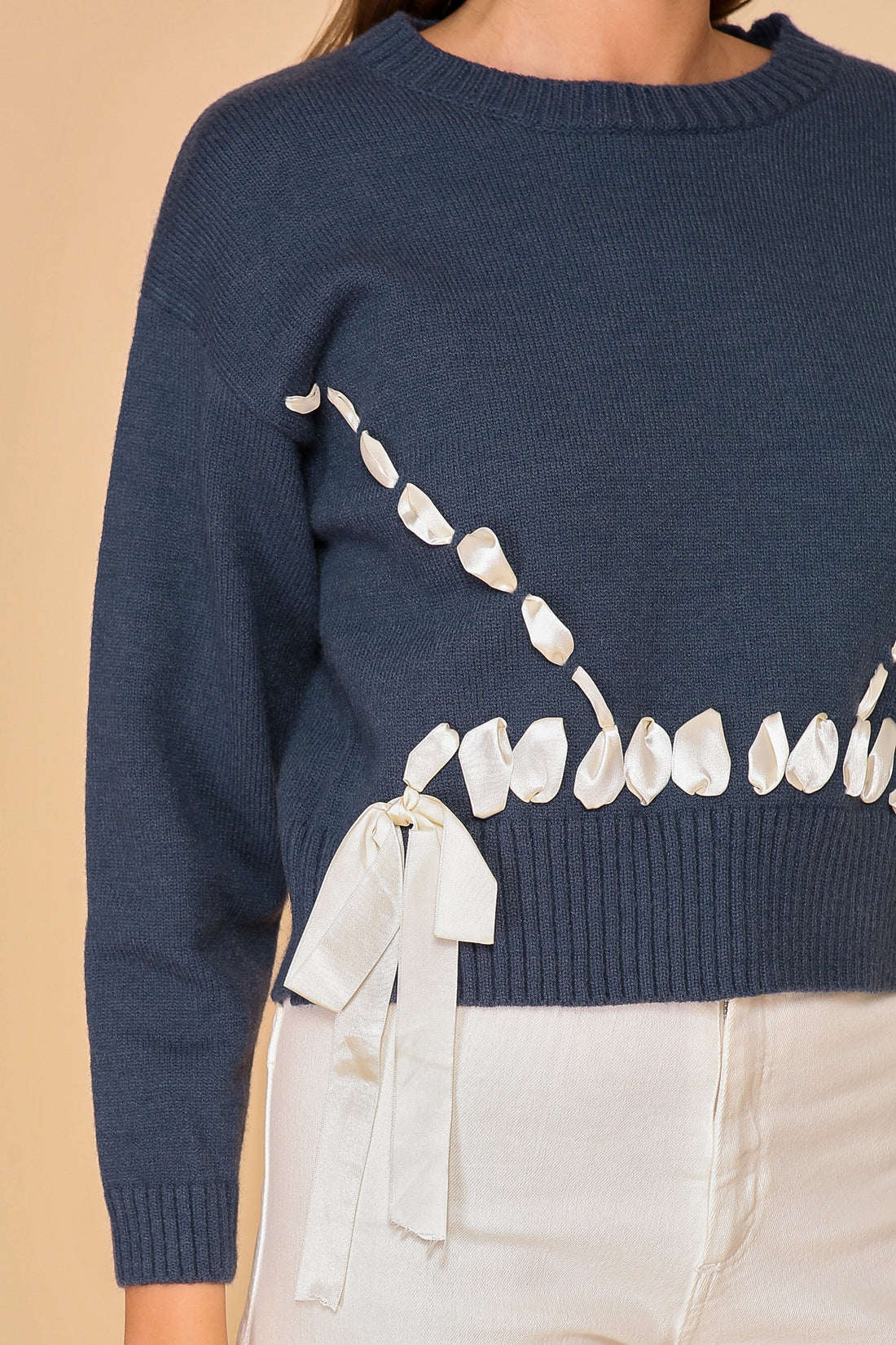 Navy Ribbon Sweater