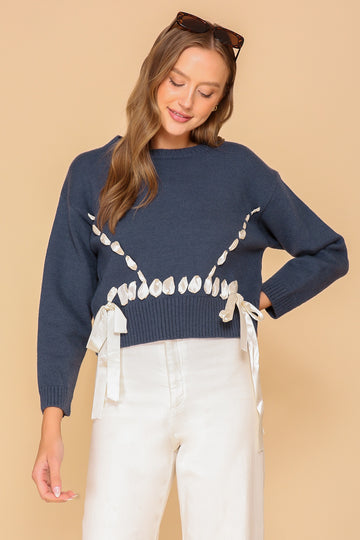 Navy Ribbon Sweater