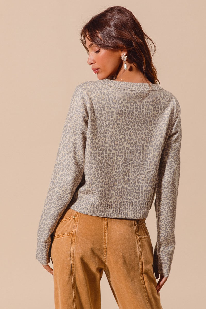 Oatmeal Leopard Sweater Cardigan