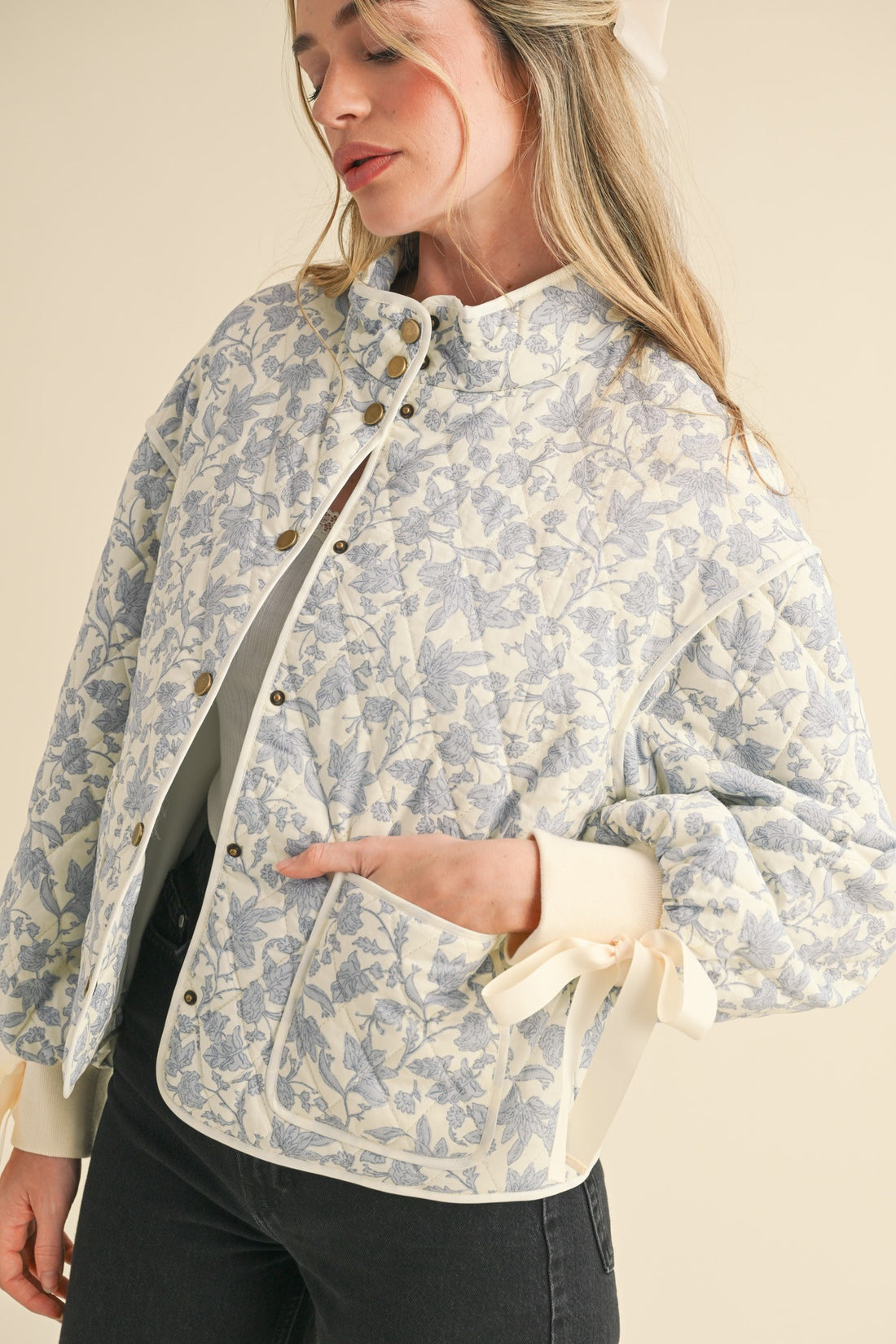 Ivory Blue Bow Jacket