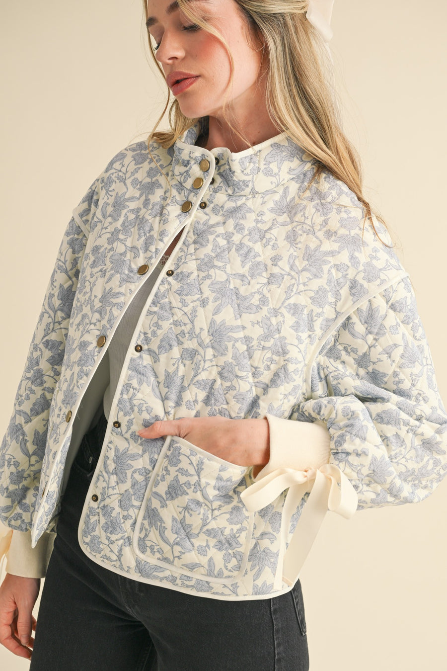 Ivory Blue Bow Jacket