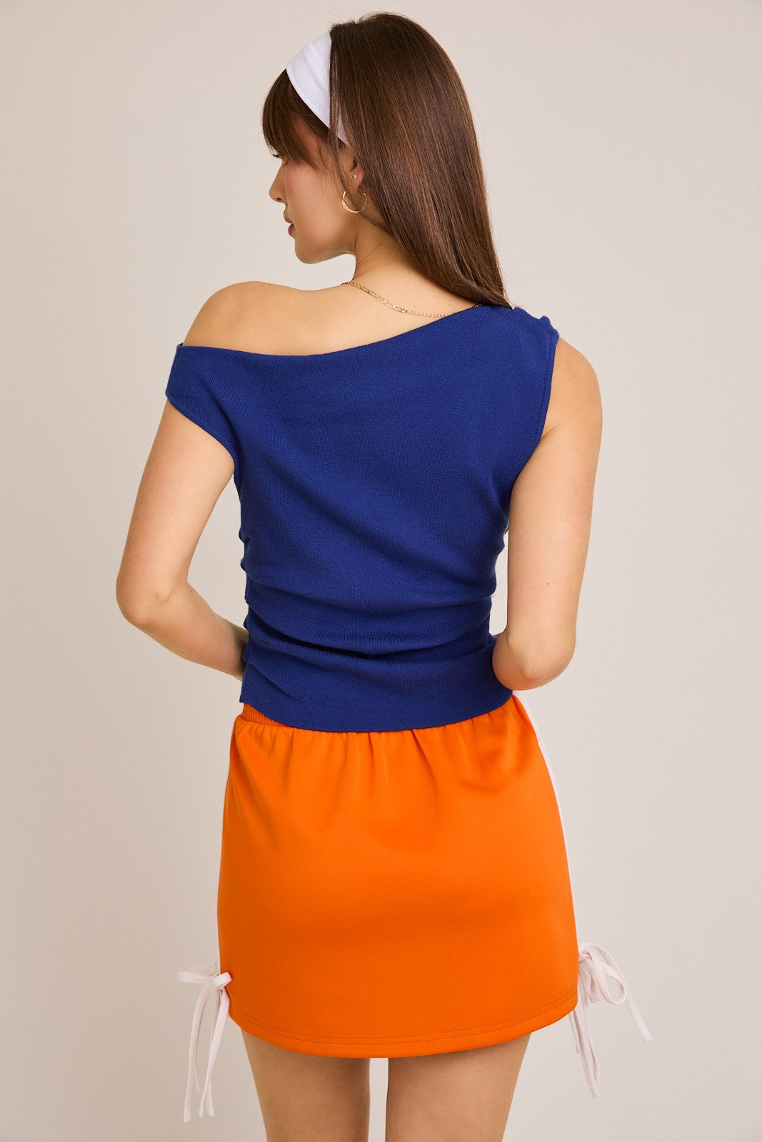 Blue Asymmetrical Neck Sweater Top