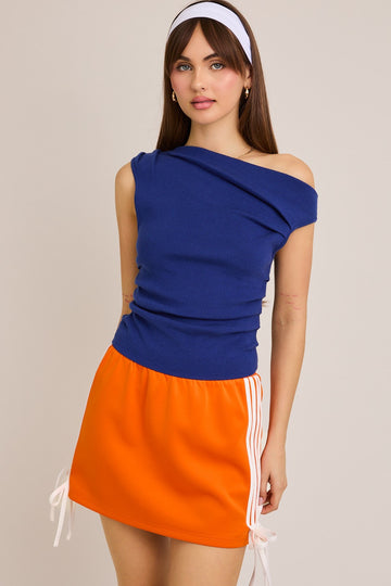 Blue Asymmetrical Neck Sweater Top