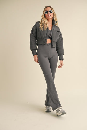 Charcoal Fleece Crop Jacket