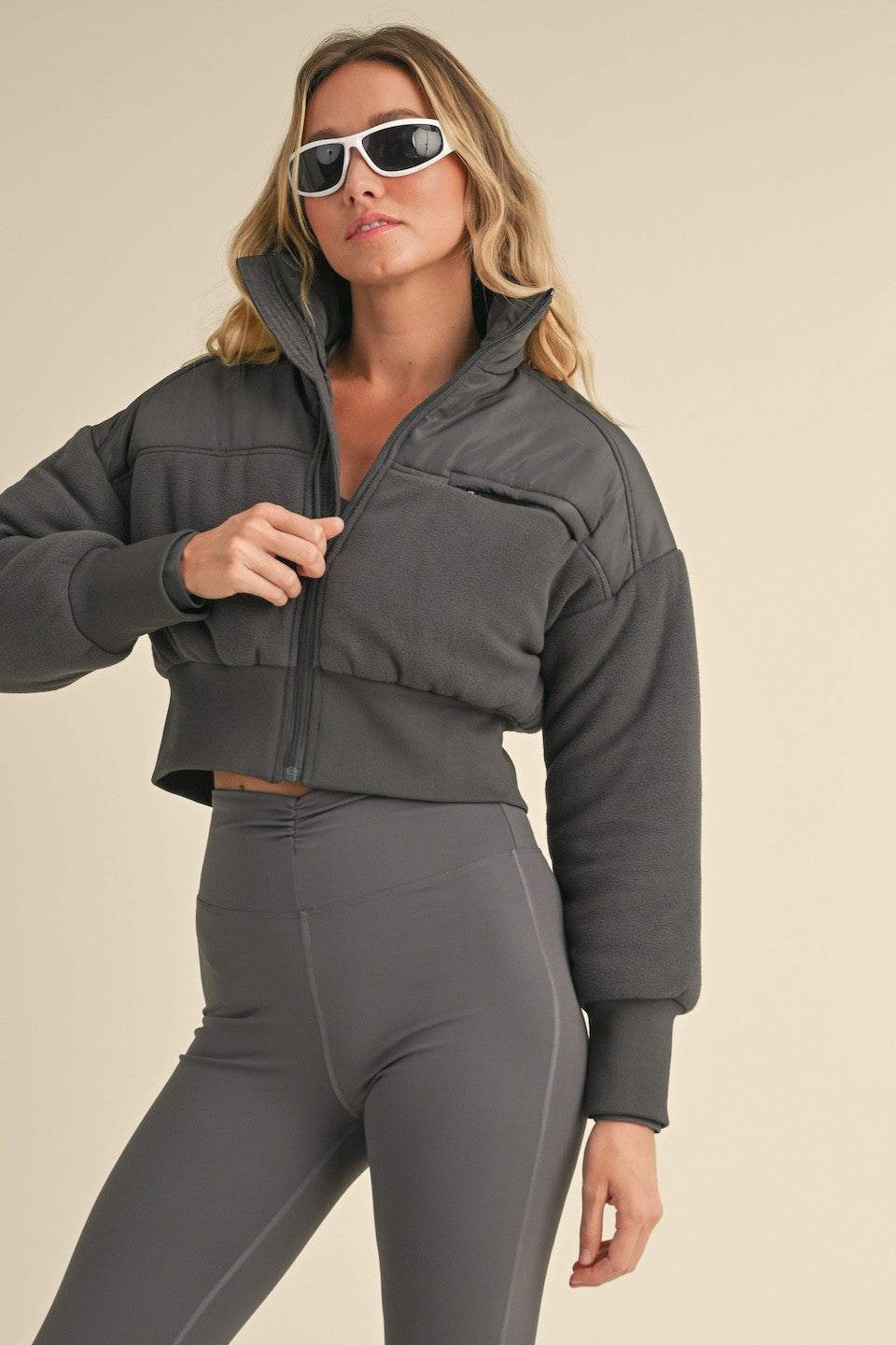 Charcoal Fleece Crop Jacket