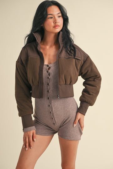 Chocolate Fleece Crop Jacket