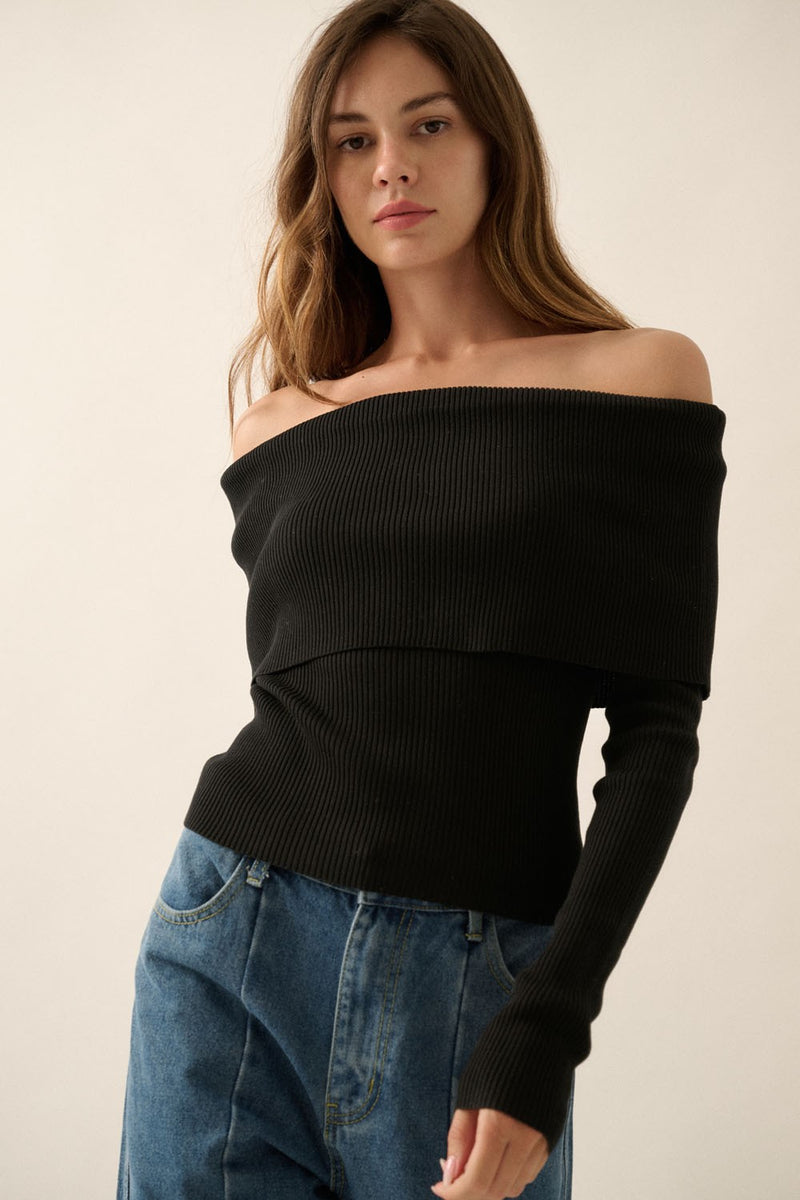 Black Sleek Shoulder Top