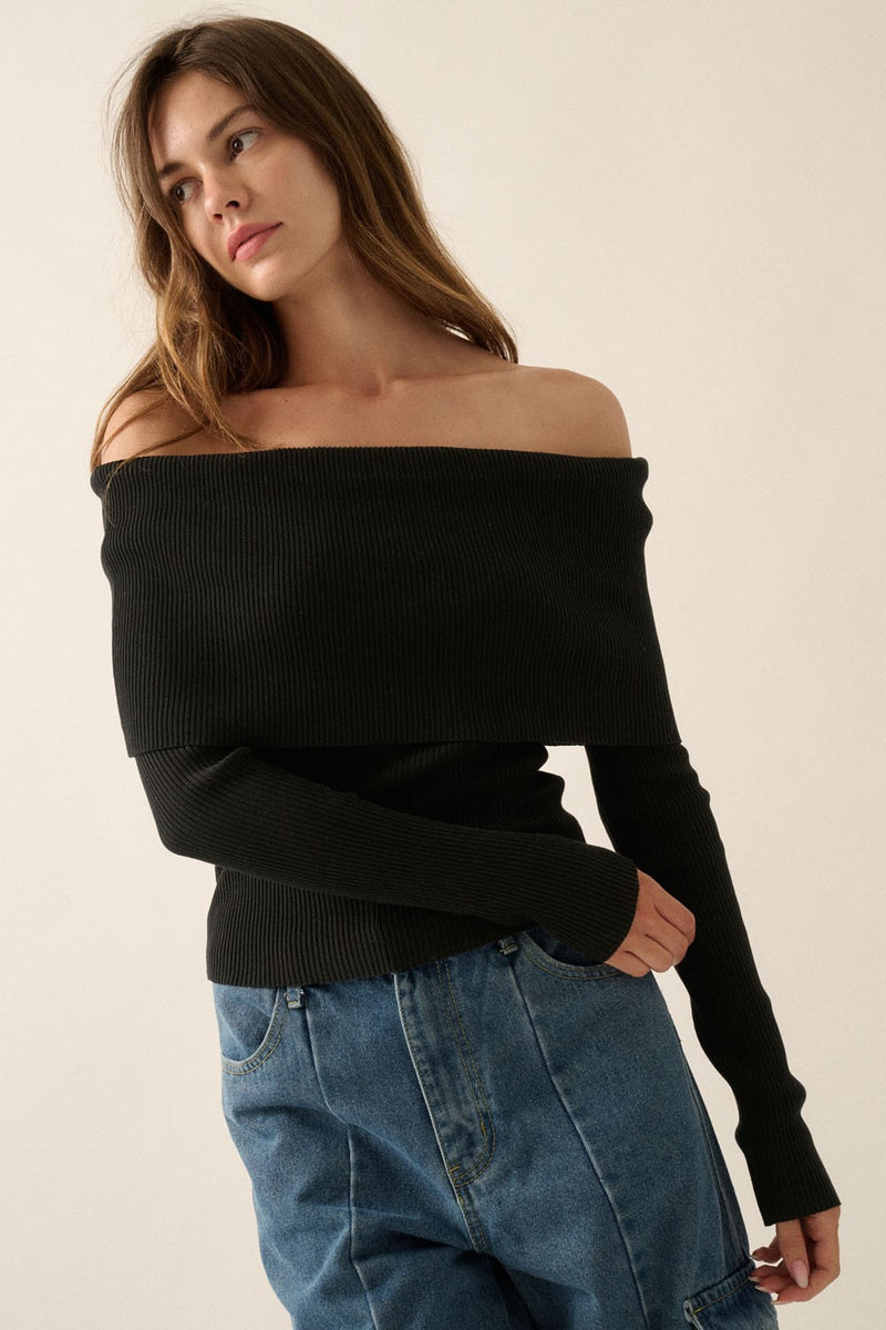 Black Sleek Shoulder Top