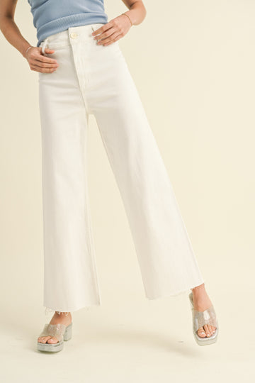 Cream Straight Wide Leg Pant