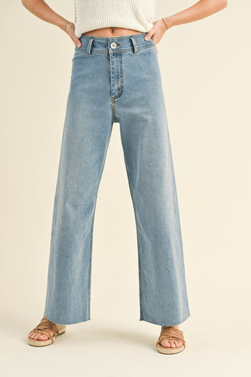 Light Denim Straight Wide Leg Pant