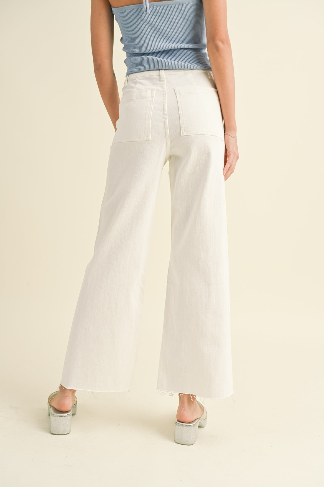 Cream Straight Wide Leg Pant