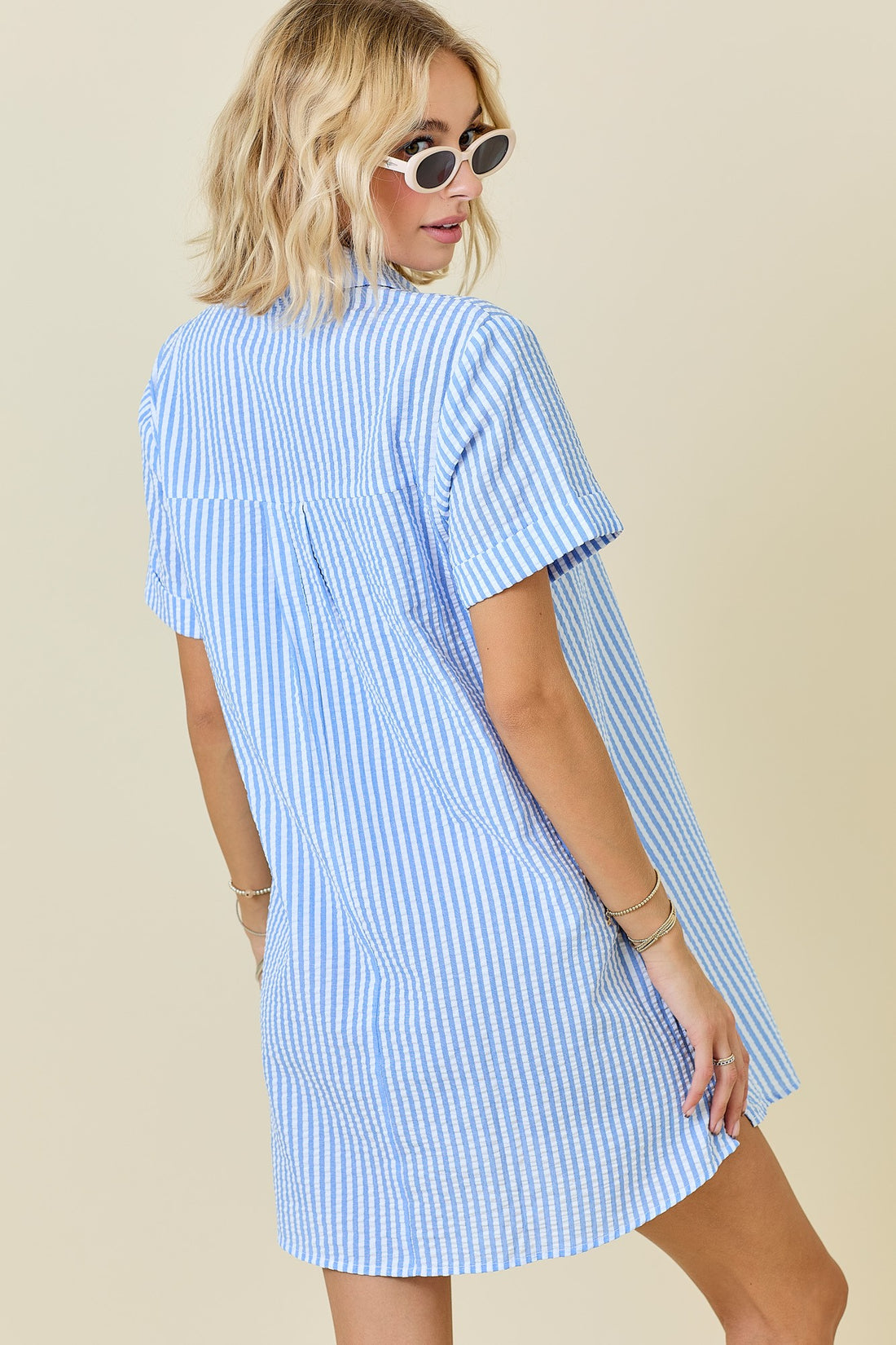 Striped Blue and White Seersucker Dress