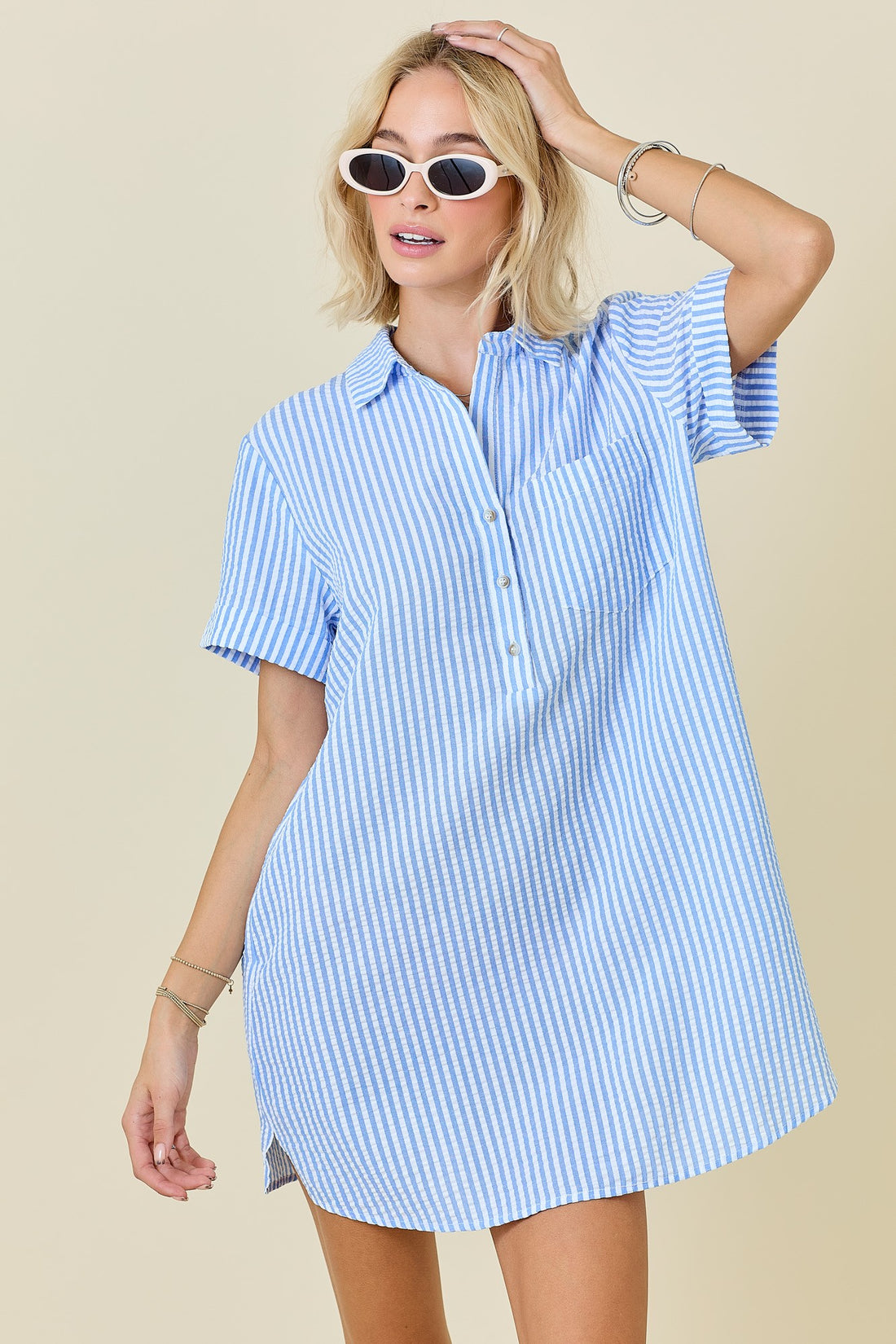 Striped Blue and White Seersucker Dress True Boutique Striped Blue and White Seersucker Dress True Boutique