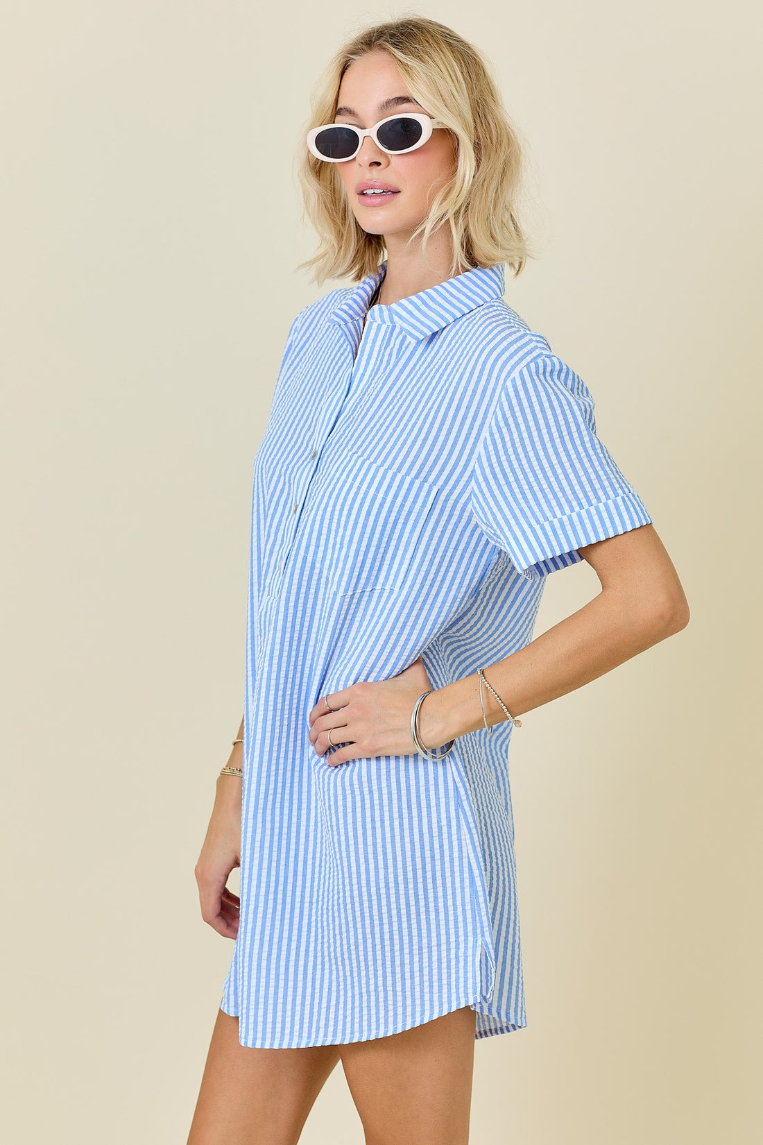 Striped Blue and White Seersucker Dress