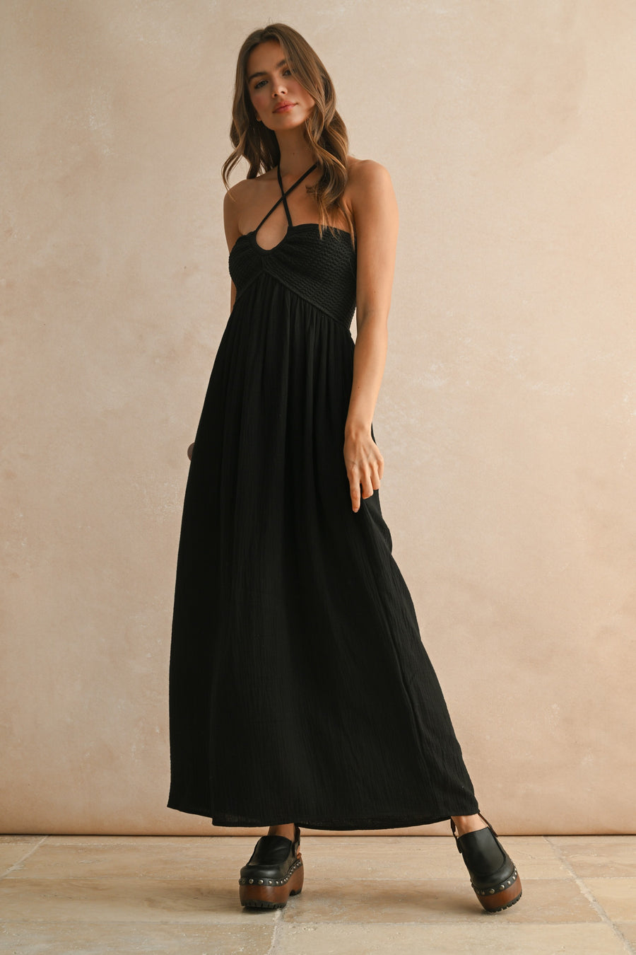Black Crochet Halter Dress