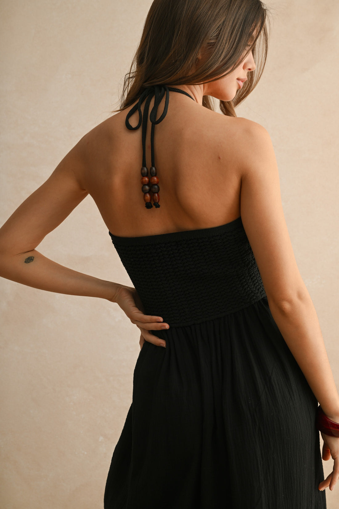 Black Crochet Halter Dress
