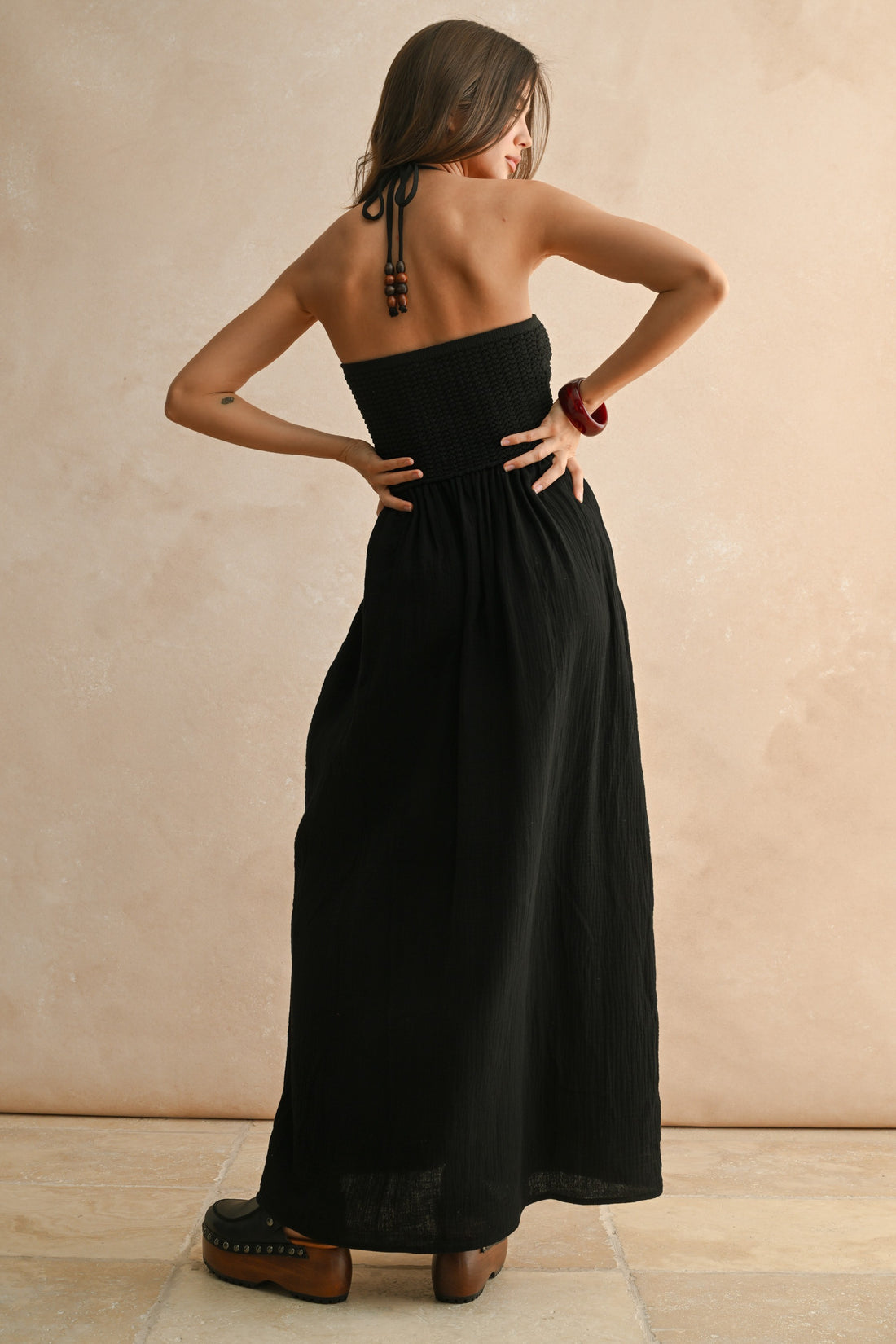 Black Crochet Halter Dress
