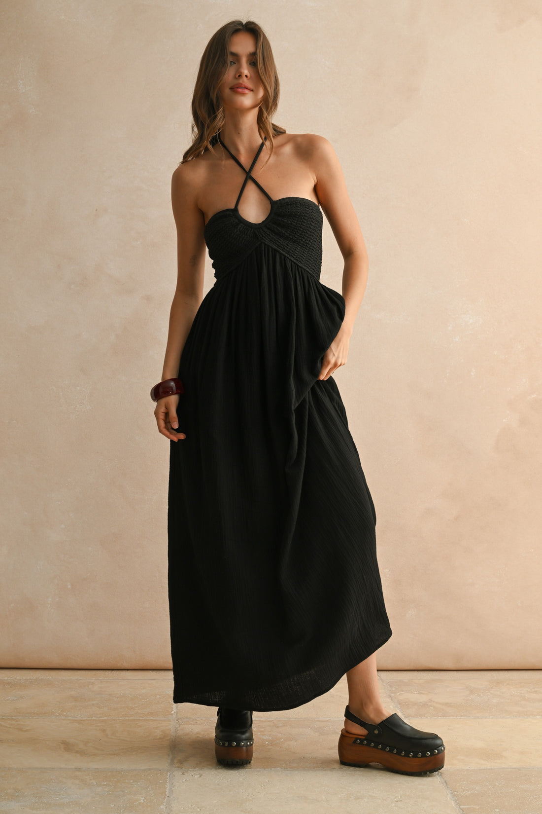 Black Crochet Halter Dress