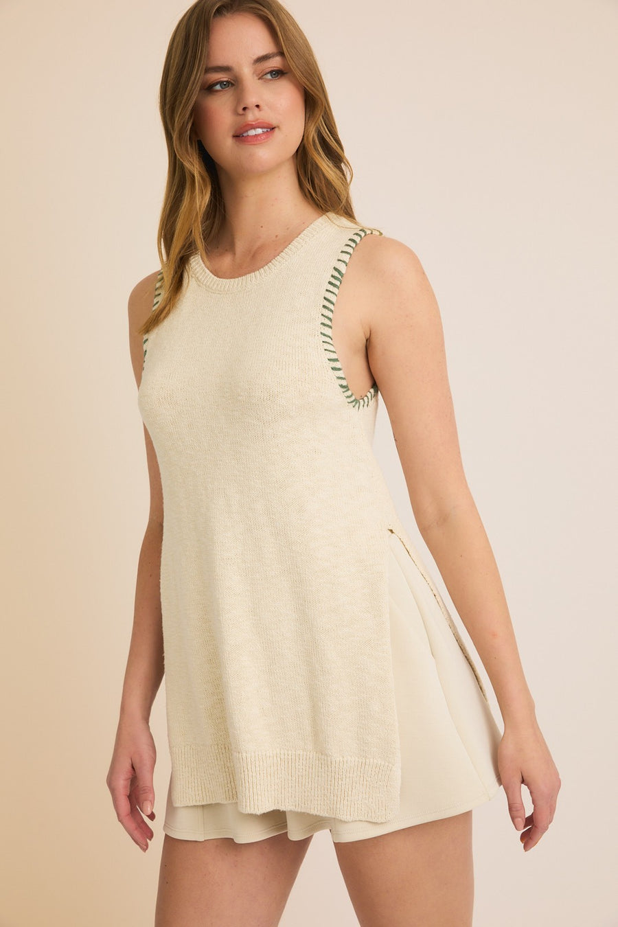 Green Stitch Sleeveless Top