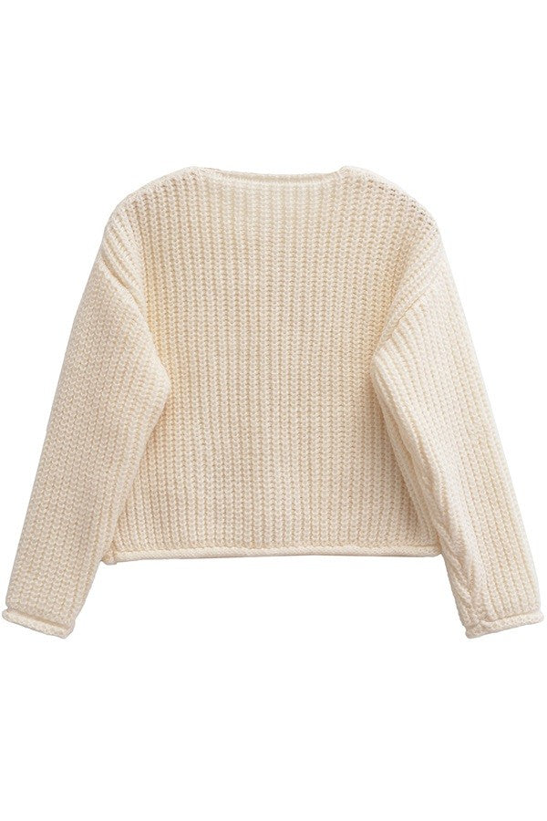 Solid Sweater Jacket - cream