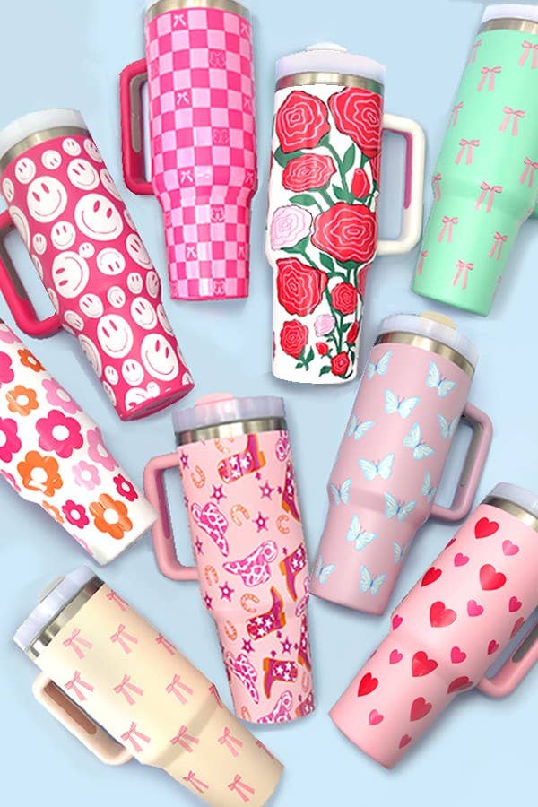 40oz STAINLESS STEEL TUMBLER ALL STYLES | TB40OZ: MAMA CHECKER FUCHSIA