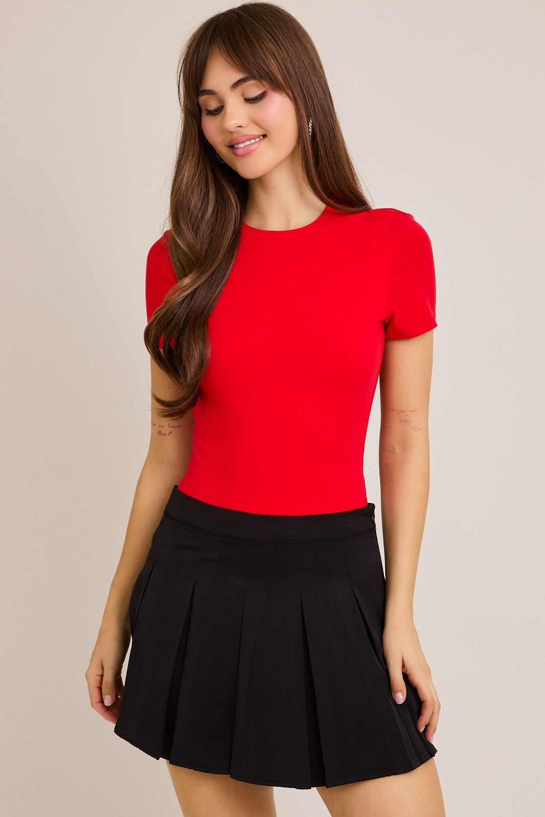 Red Short Sleeve Round neck Bodysuit