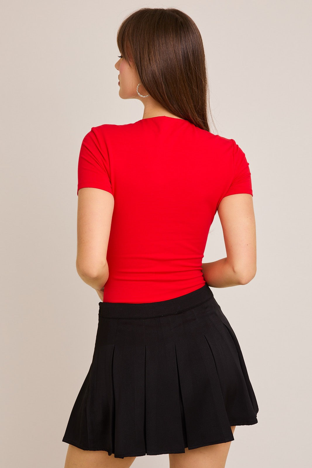 Red Short Sleeve Round neck Bodysuit