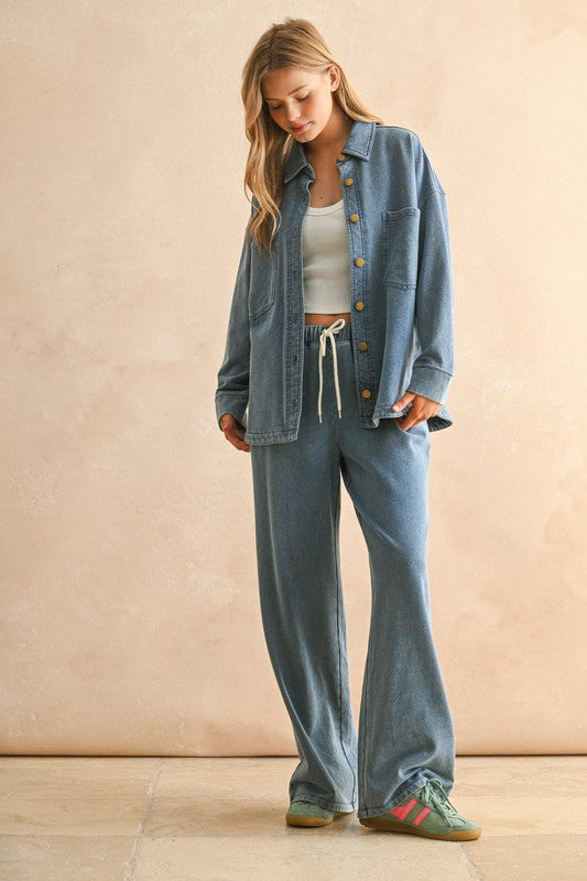 Denim Blue Washed Knitted Pants