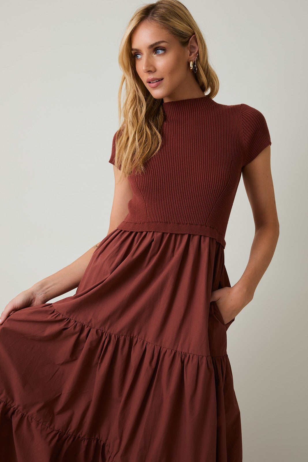 Rust Mock Neck Dress