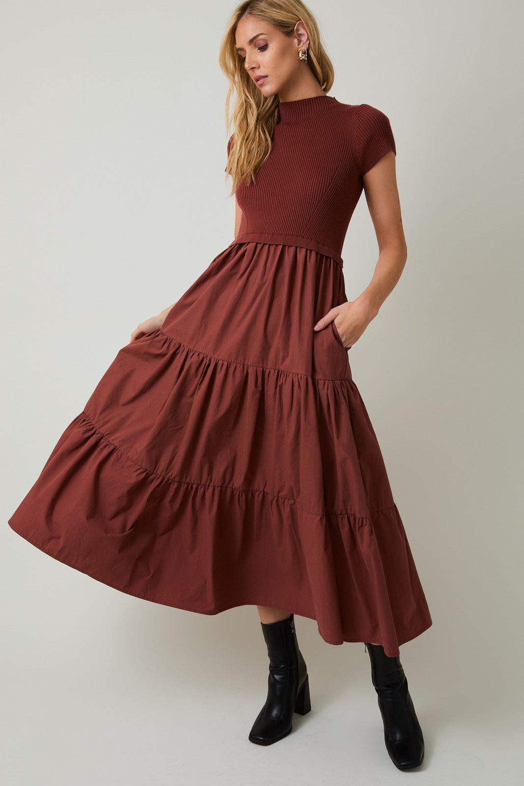 Rust Mock Neck Dress