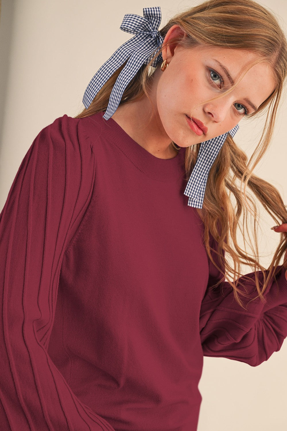 Wine Puff Sleeve Top