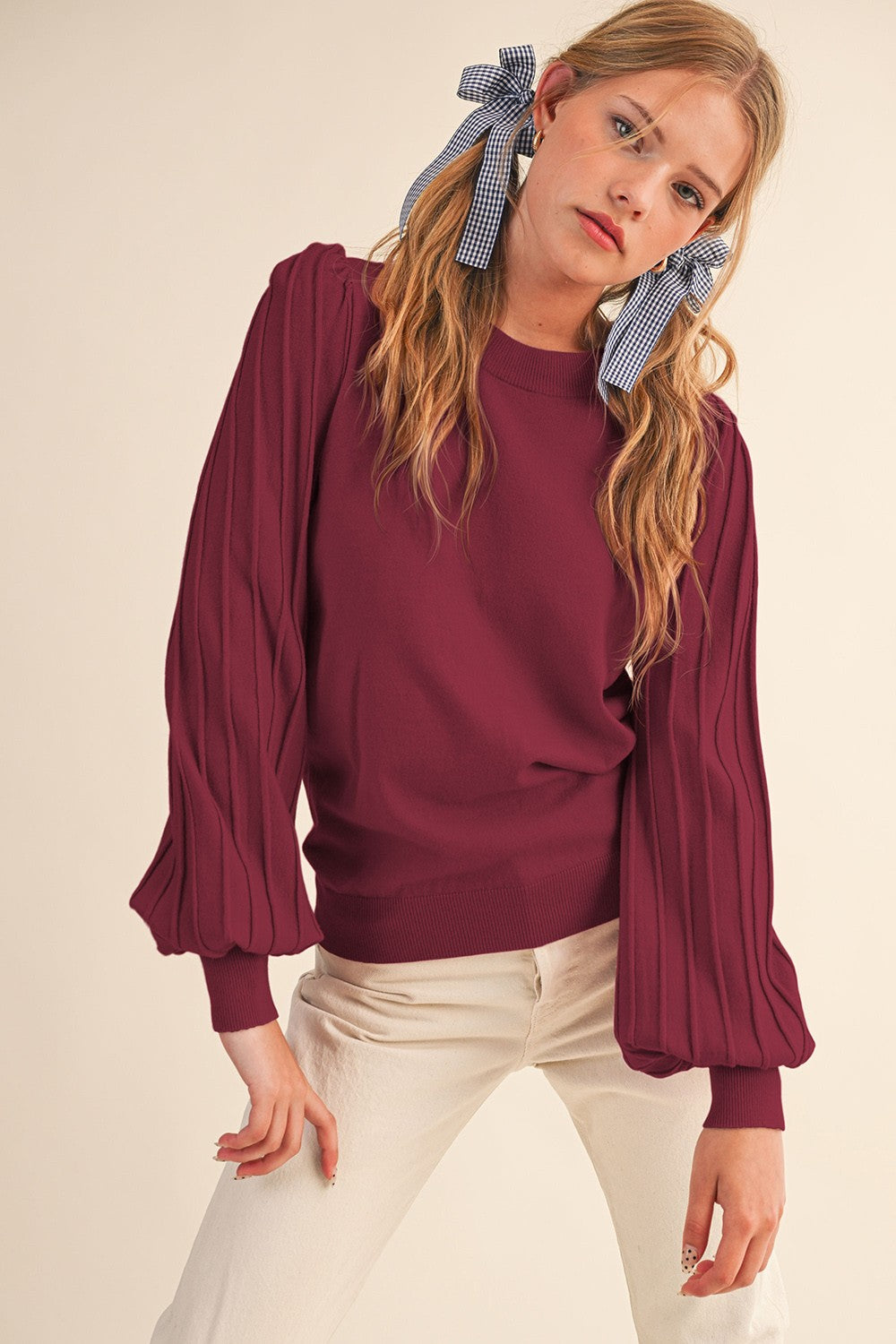 Wine Puff Sleeve Top