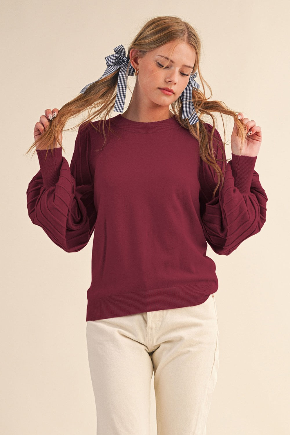 Wine Puff Sleeve Top