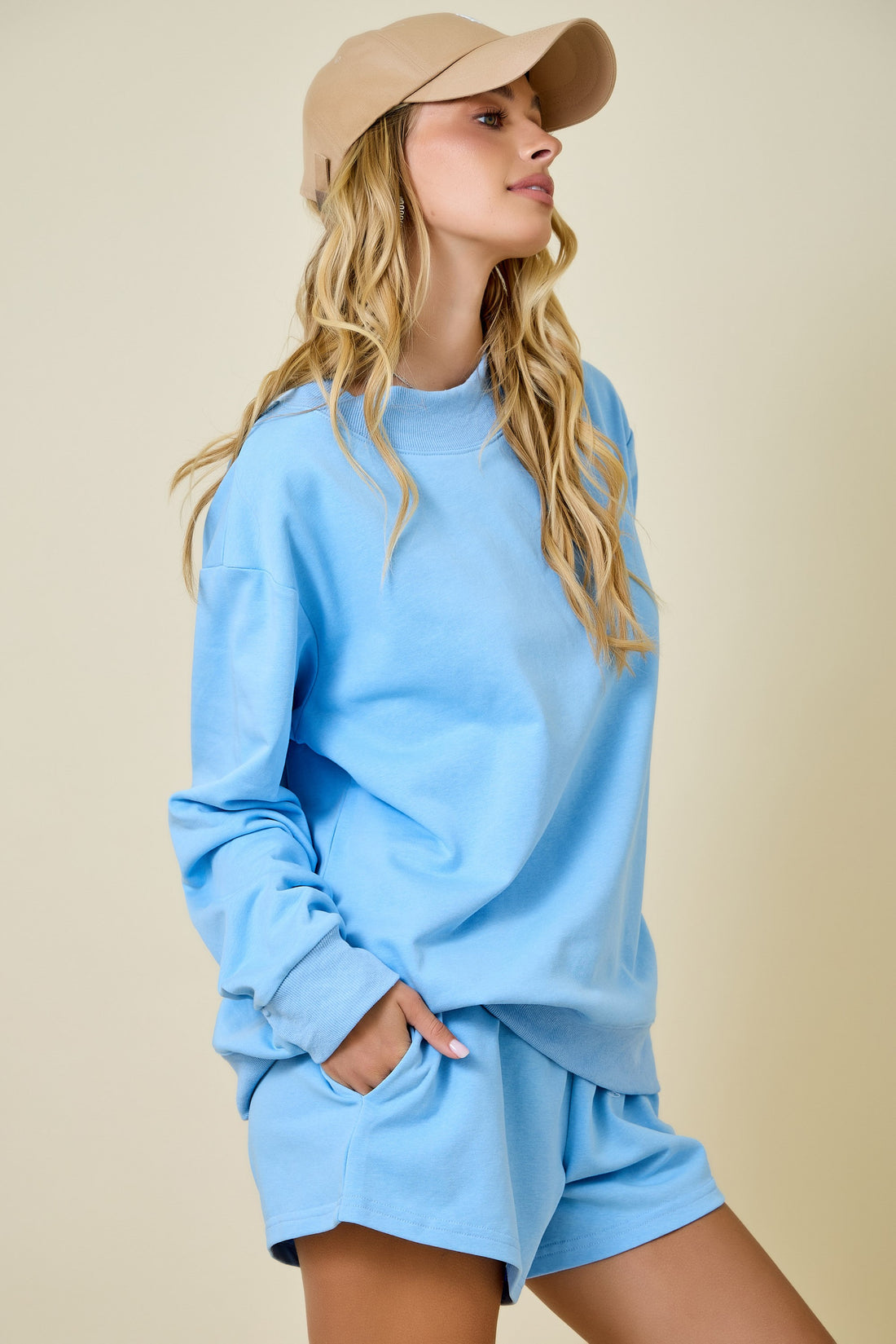 Blue Mock Neck Sweatshirt Set (top)