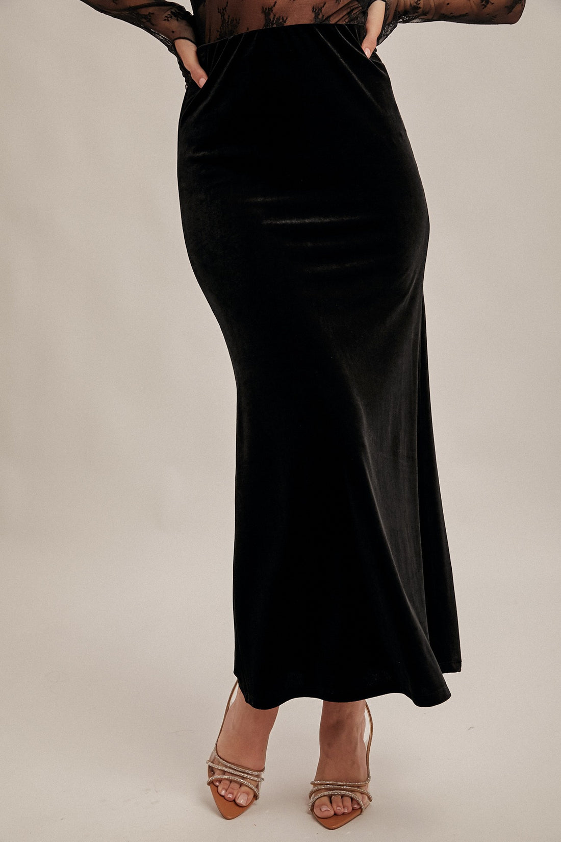 Black Velvet Maxi Skirt