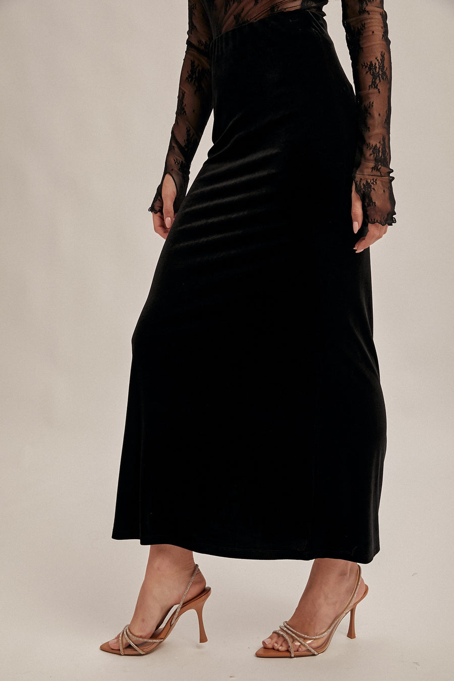 Black Velvet Maxi Skirt