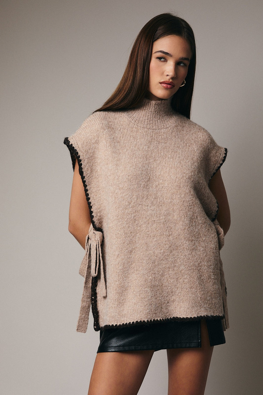 Brown Stitch Sleeveless Sweater