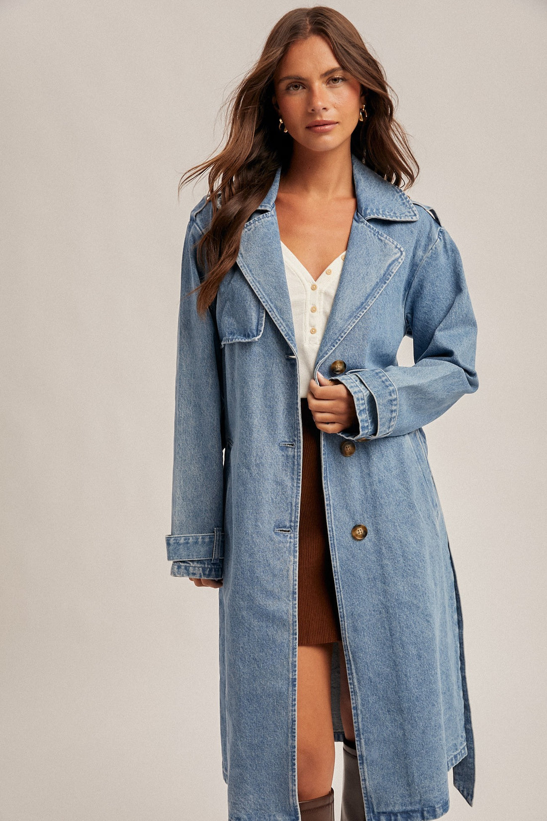 Belted Denim Trench Coat