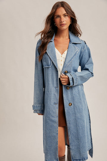 Belted Denim Trench Coat