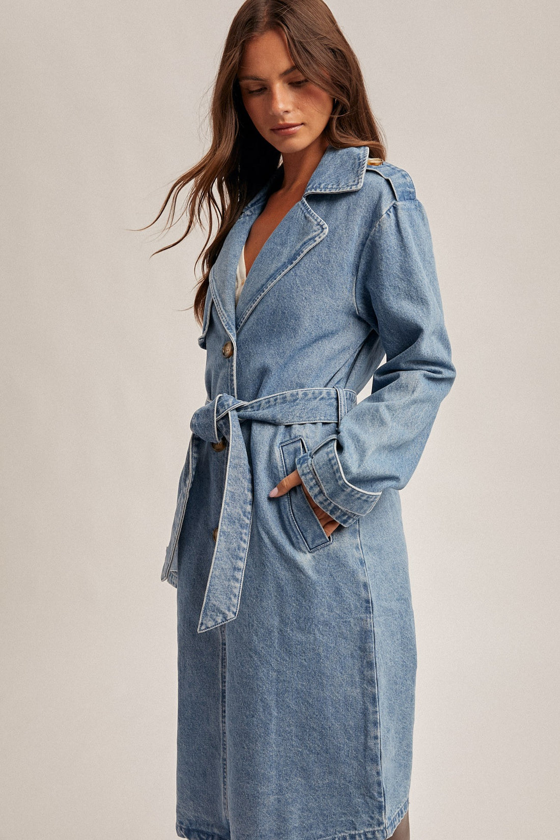 Belted Denim Trench Coat