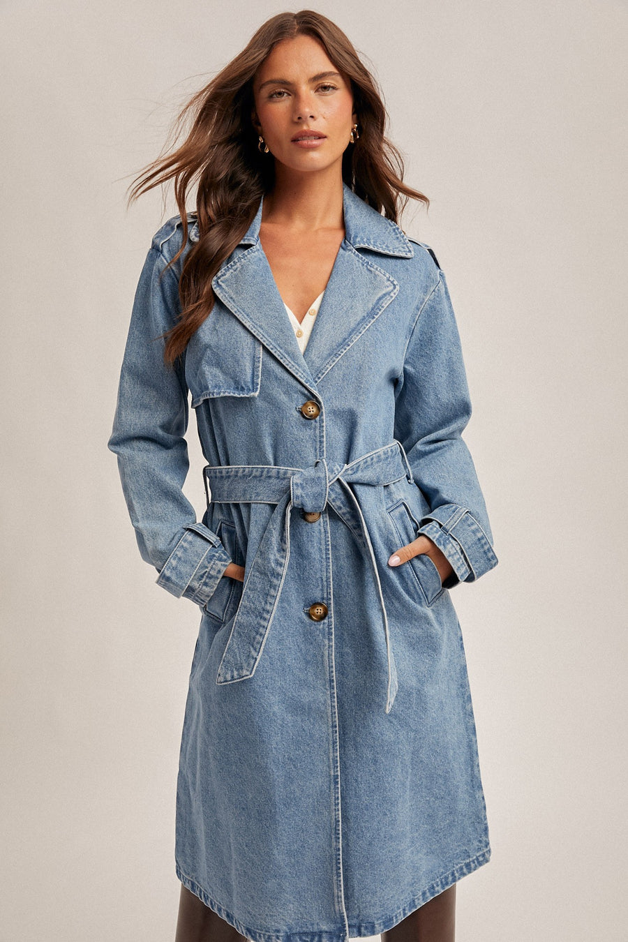 Belted Denim Trench Coat