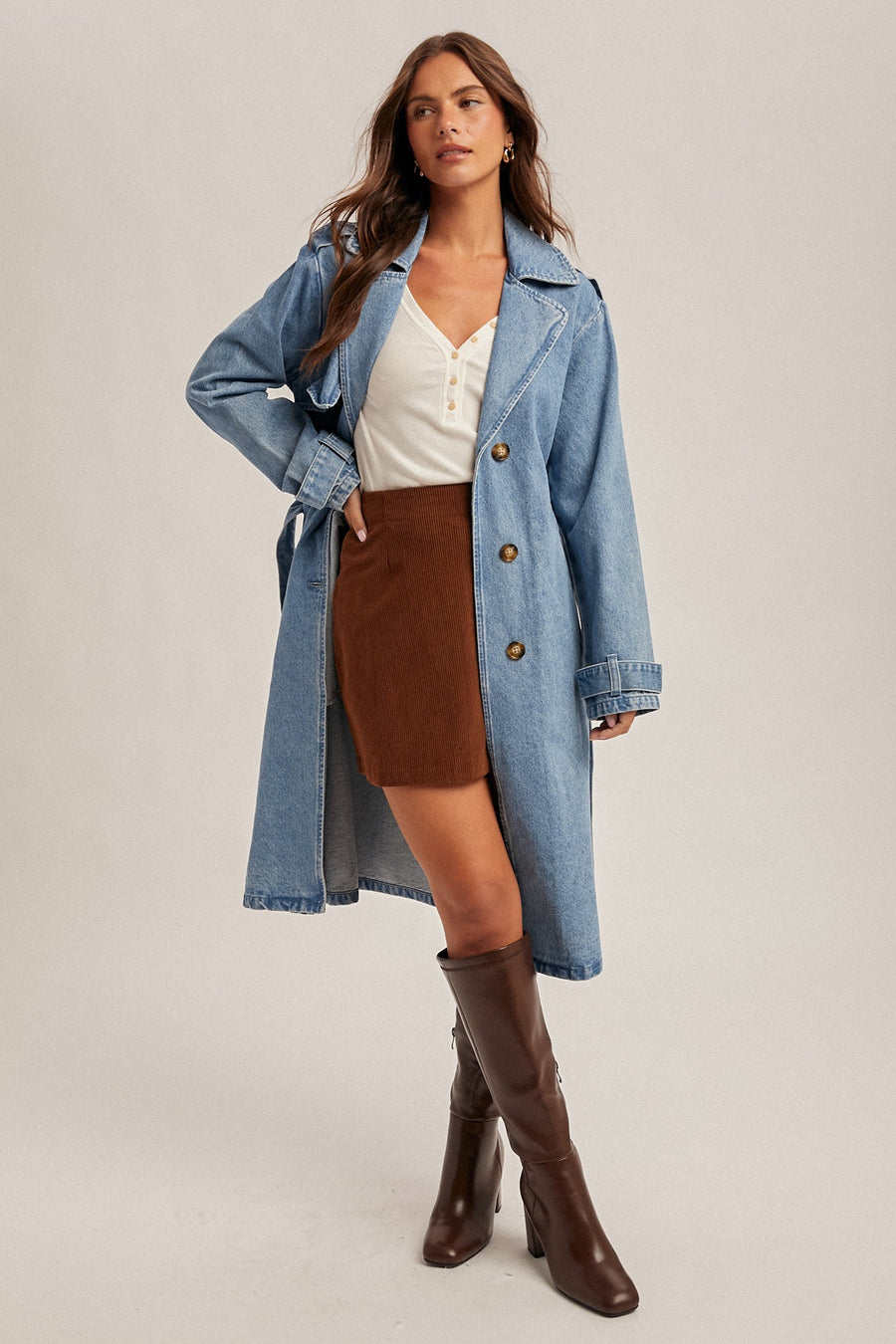 Belted Denim Trench Coat