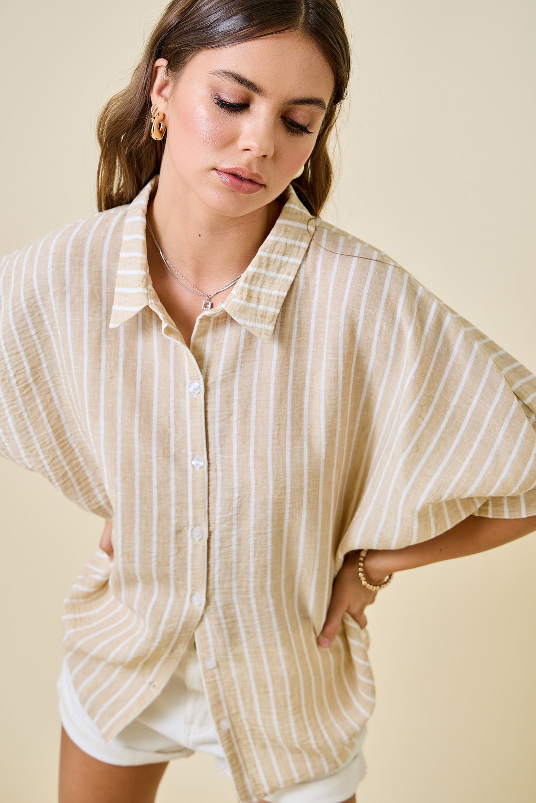 Tan Gauze Button Down