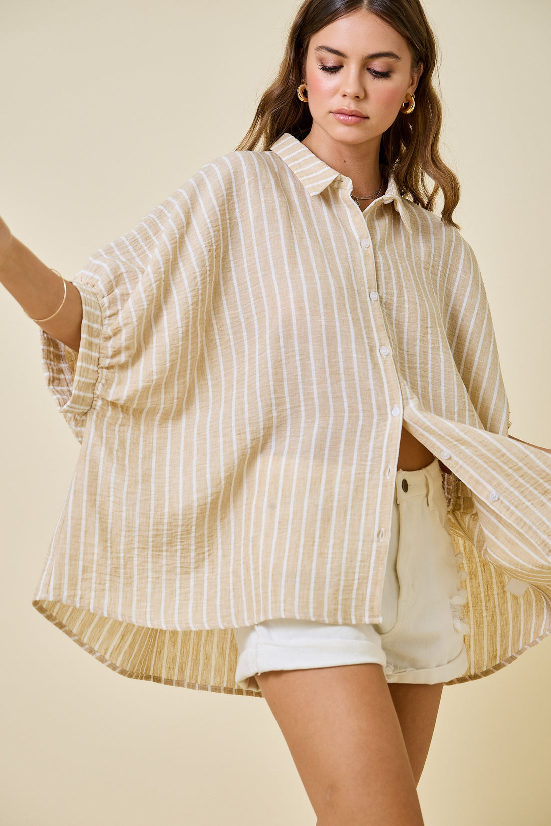 Tan Gauze Button Down