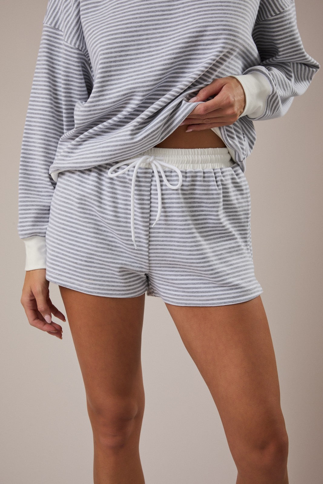 Grey/White Mock Neck Striped Shorts