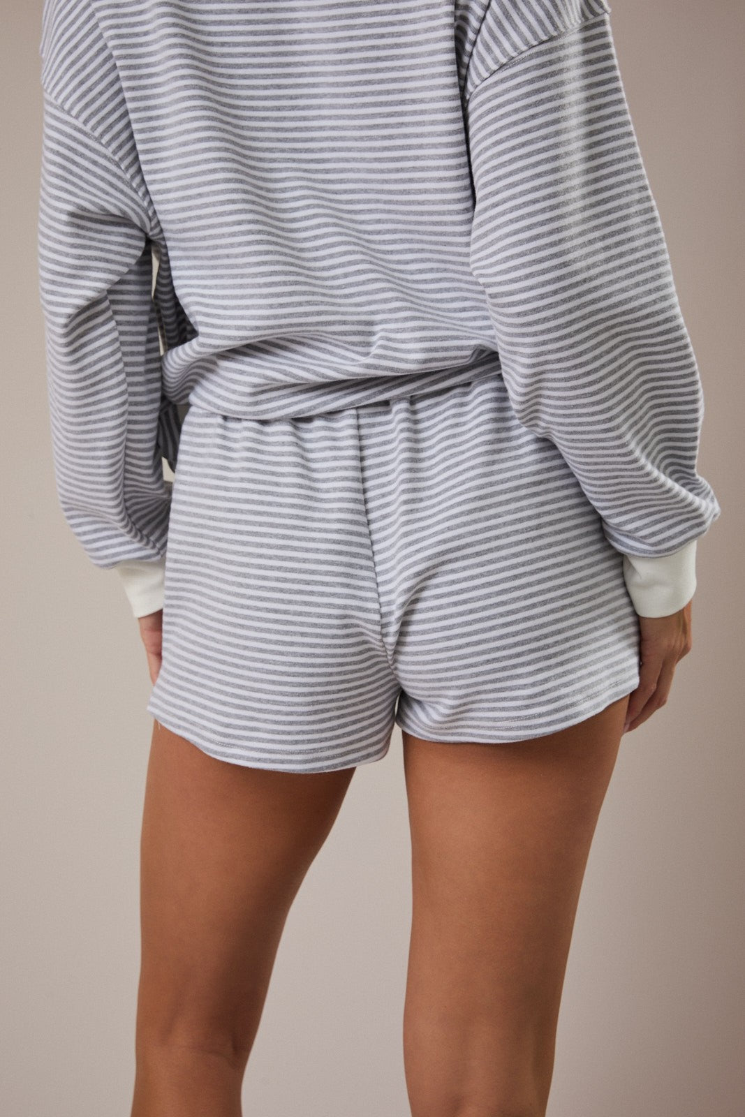 Grey/White Mock Neck Striped Shorts